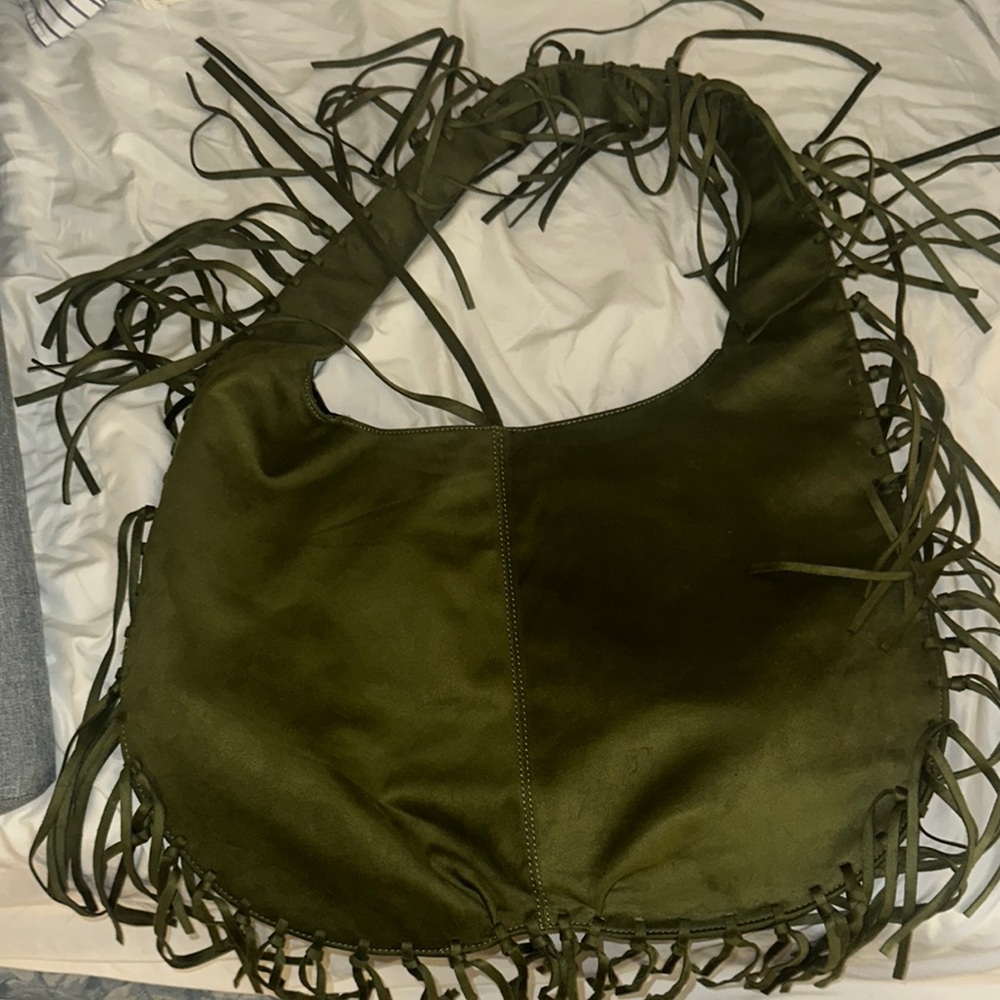 Olive Green Fringe Shoulder Bag